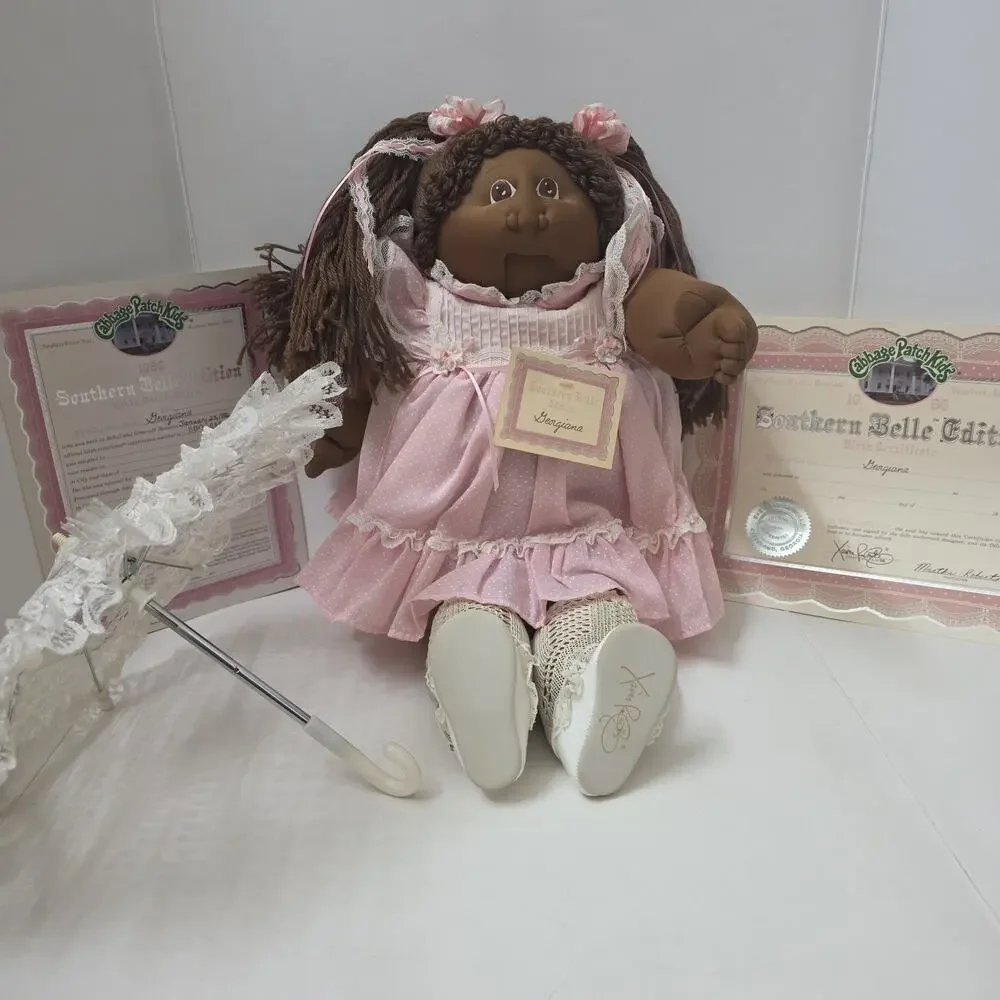 1986 Cabbage Patch Kids Southern Belle African American Doll COA Umbrella
